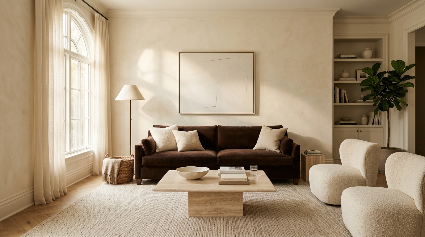 Chocolate Brown and Warm Cream Quiet Luxury Living Room
